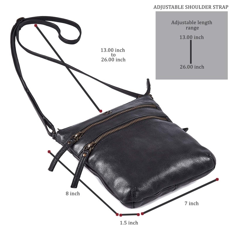 Cochoa Crossbody Sling Bag for Women Small Real Leather Purse Vintage Travel Crossover Shoulder Bag Handmade (Black Washed Vintage) - Image 3